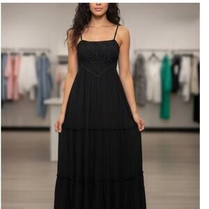 True Love Boho Black Lace Maxi Dress Size Small